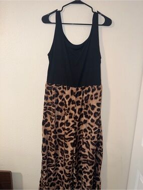 Emery Rose Black and Animal Print Jumpsuit- 2XL